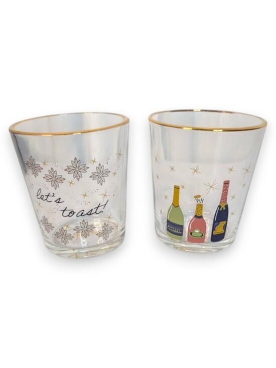 chic & tonic Other - Chic & Tonic Limited Edition Gold Rimmed Cocktail Glasses Let's Toast Set New